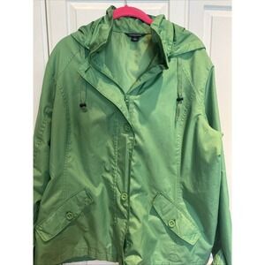 Lands‎ End Green Women's XL Squall Rain Coat Snap Off Hood     3628